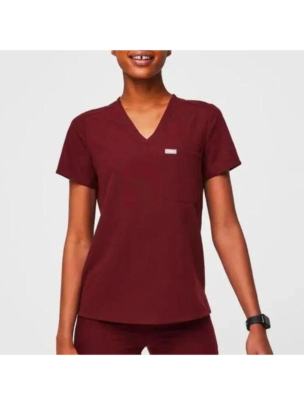Figs Catarina One-Pocket Scrub Top in Burgundy Size Small